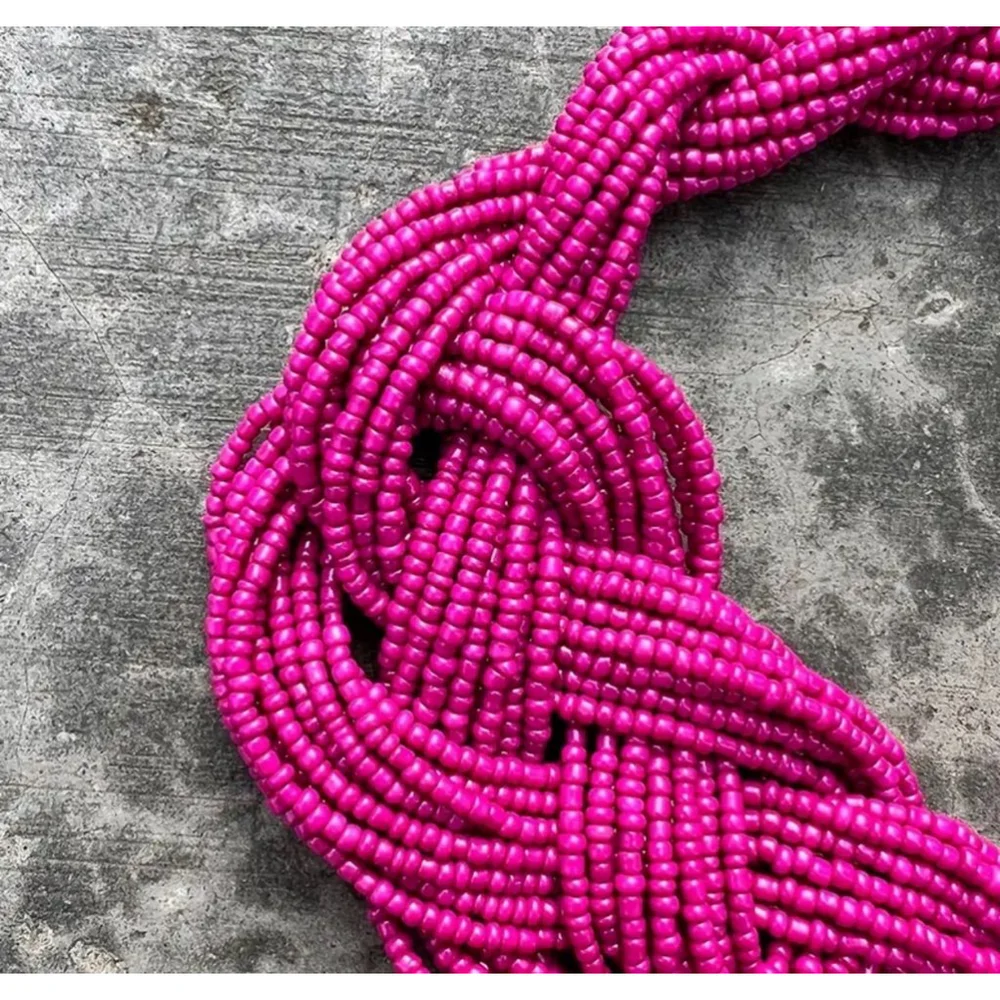 Pink Millet Bead Braided Necklace with Matching Bead Earrings